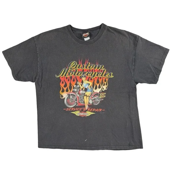 Harley Davidson Pin Up Girl Flame T Shirt Augusta GA XL 2011 - Picture 1 of 7